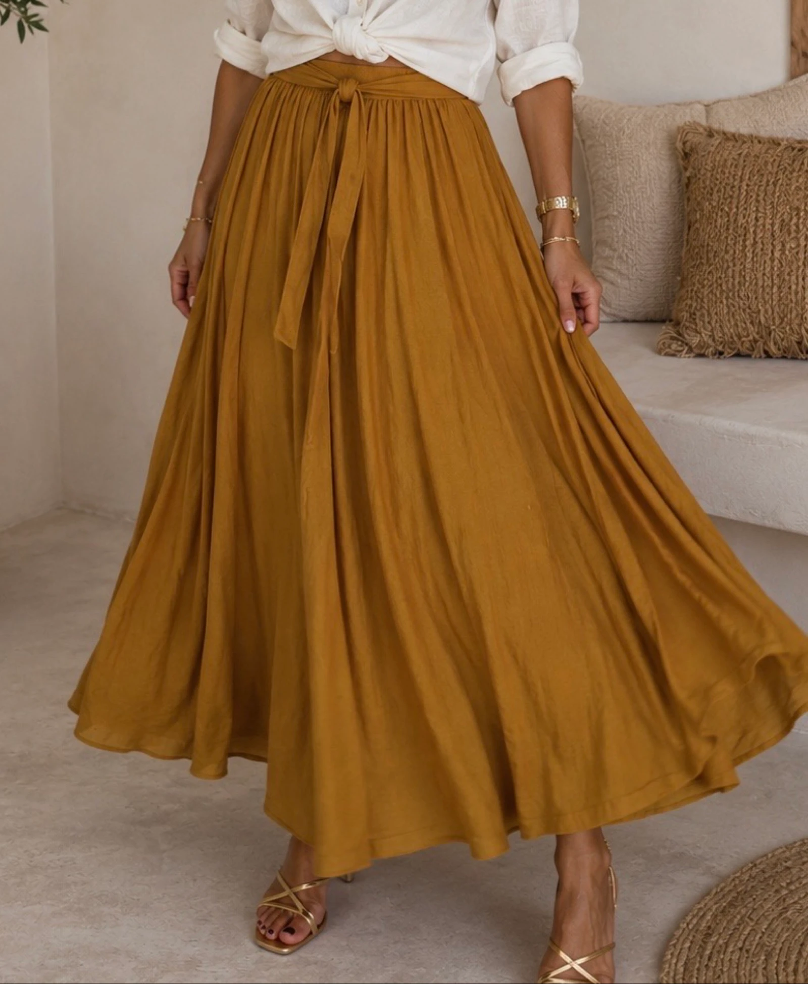 Esprit maxi skirt ocher yellow with stitch detail size M – photo 2